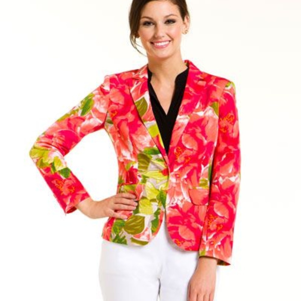 Isaac Mizrahi Floral Blazer - Pink and Green - Picture 1 of 8